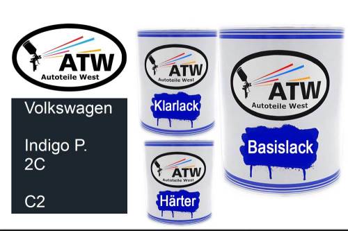 Volkswagen, Indigo P. 2C, C2: 1L Lackdose + 1L Klarlack + 500ml Härter - Set, von ATW Autoteile West.